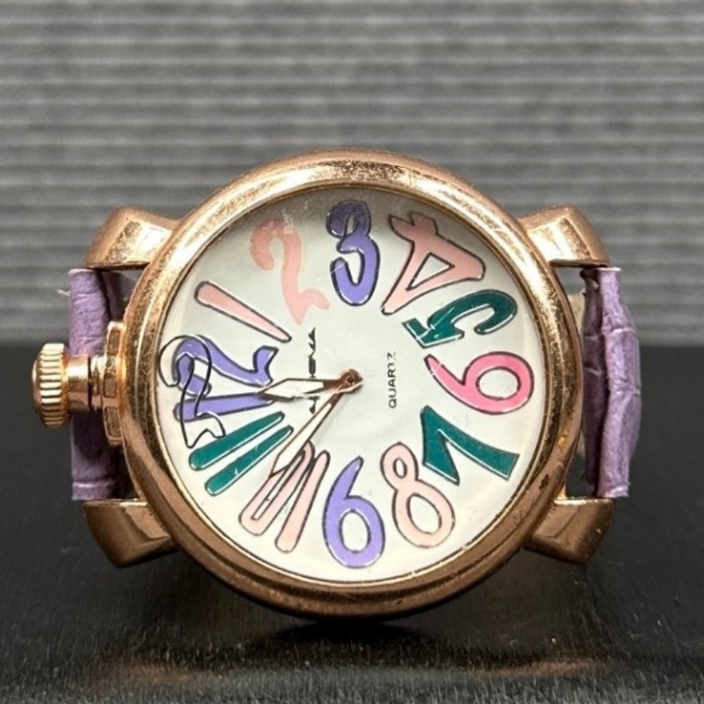 Via Nova Gaga Style Watch Rose Gold Tone Case Purple Croc Strap Colorful  Y2k